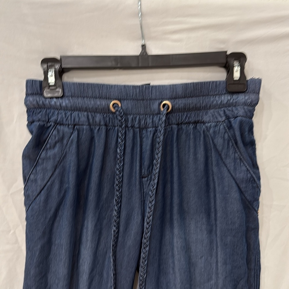 INC Macys drawstring denim chambray pants summer casual braided drawstring sz 0 - Picture 2 of 4